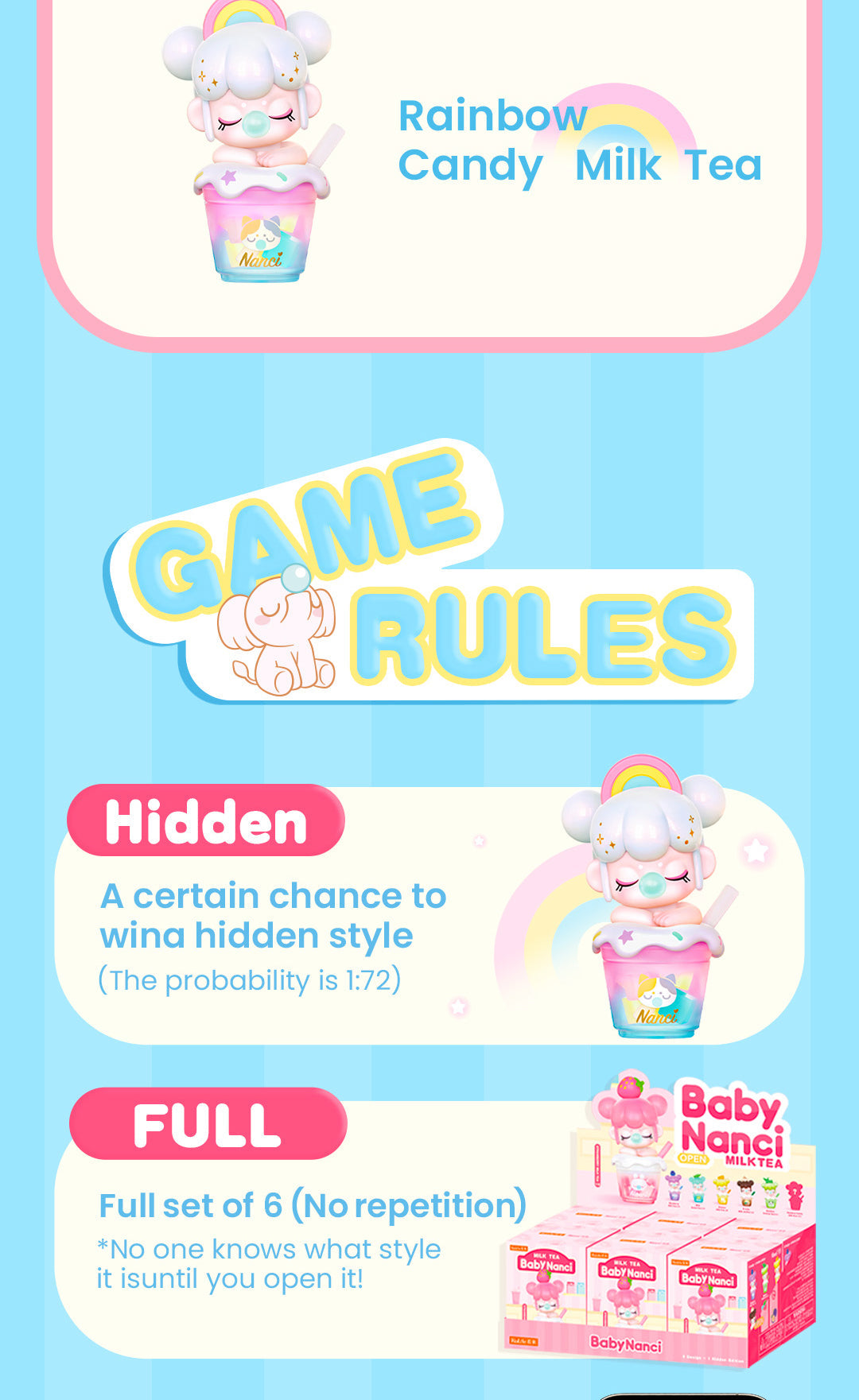 Rolife BabyNanci Surprise Figure Dolls - Milk Tea Series NDXX - Mô hình Blind Box trà sữa (Phát sáng) - Rolife