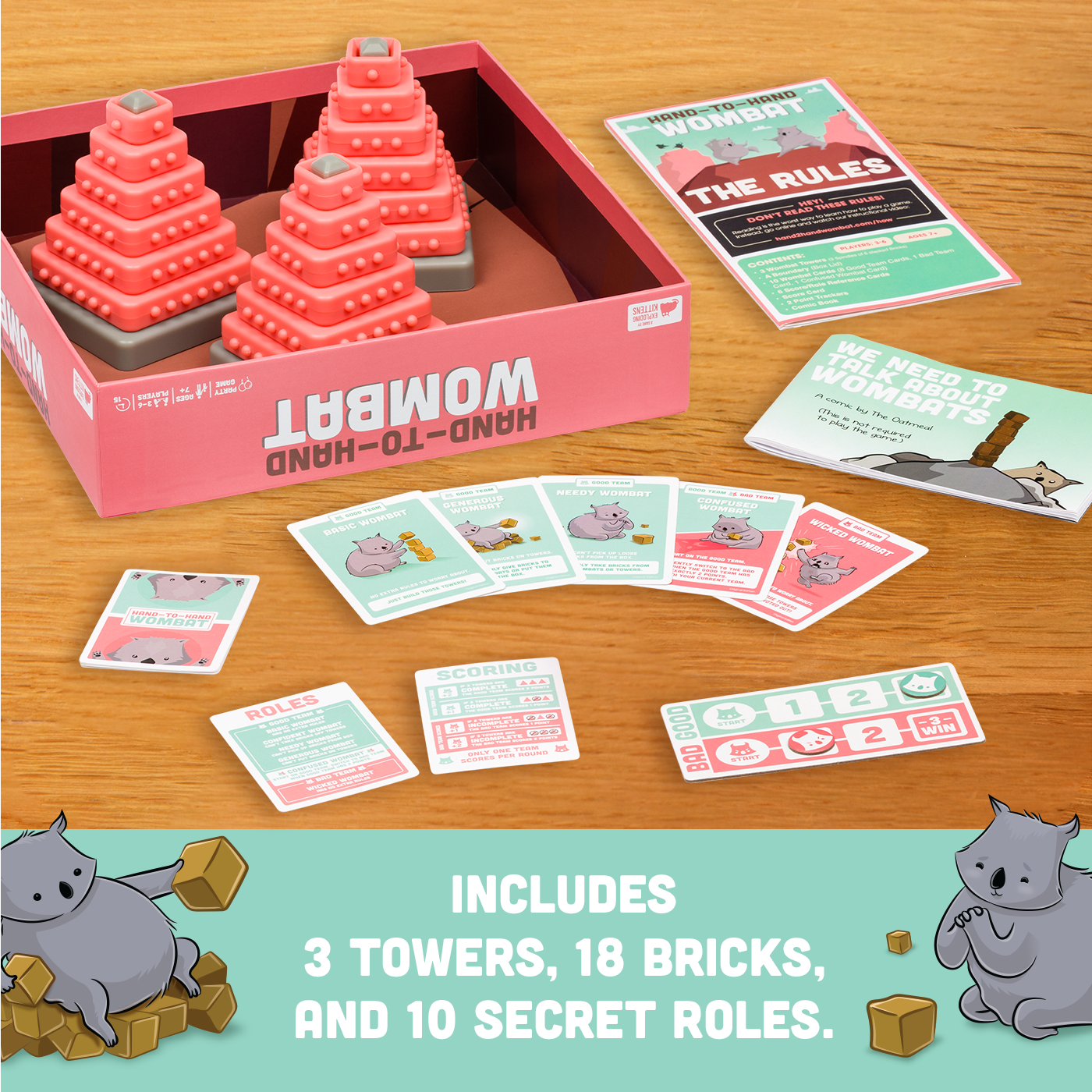 Hand-To-Hand Wombat - Board game tiệc tùng xây tháp bịt mắt - Exploding Kittens