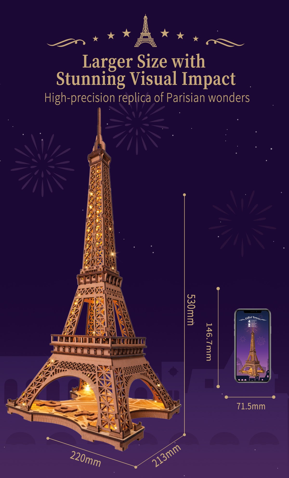 Rolife Night of the Eiffel Tower TGL01 - Mô hình gỗ 3D lắp ráp có đèn LED - Robotime Rolife