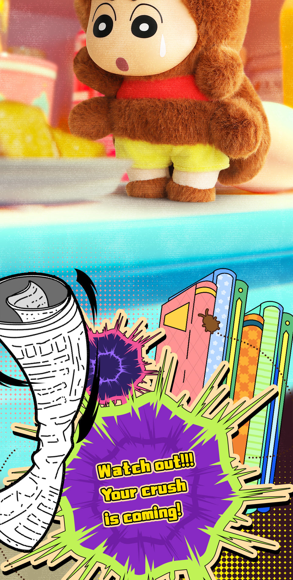 CRAYON SHINCHAN - HERE COMES YOUR JOHNNY PLUSH KEYCHAIN - Móc khóa bông Art Toy - 52TOYS