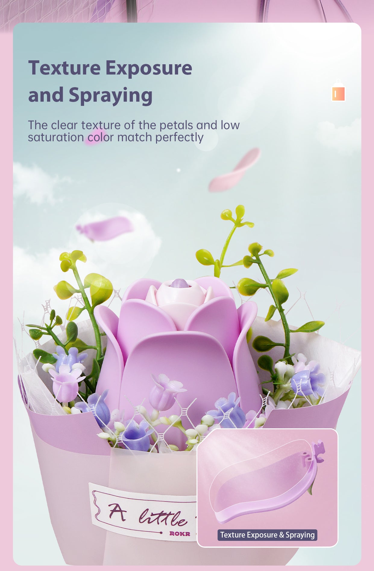 ROKR DIY Bouquet 3D Puzzle - Purple Rose AF021 - Mô hình gỗ 3D Bó hoa hồng tím - ROKR