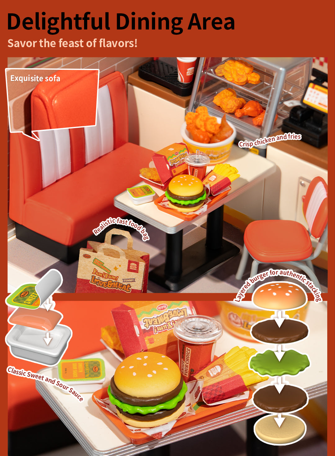 Rolife Yum Yum Burgers DW010 - Nhà mô hình nhựa lắp ráp mini - Rolife Super Creator