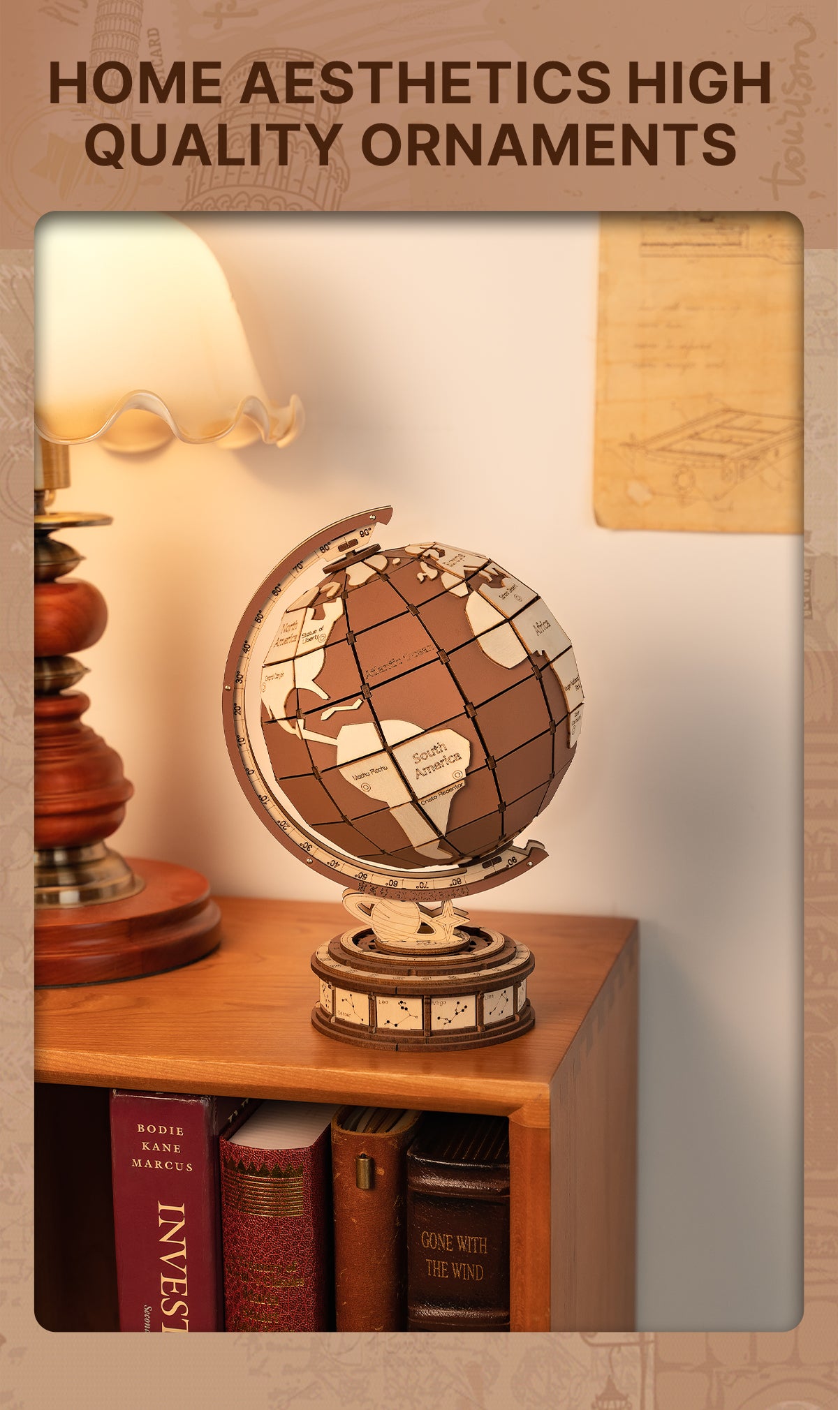 Rolife 3D Wooden Puzzle - Global Wonders TGM01 - Mô hình lắp ráp gỗ 3D Quả địa cầu - Rolife