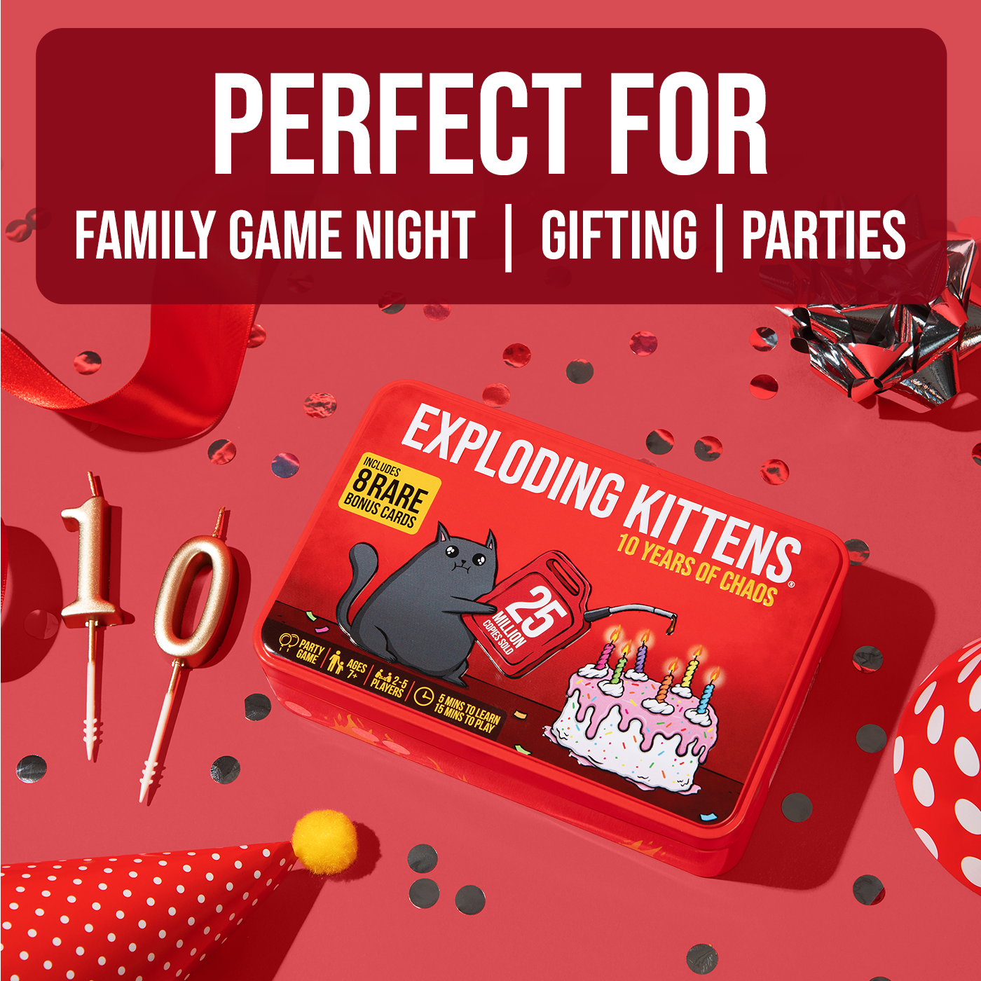 Exploding Kittens: Original Edition (10th Anniversary Tin Edition) - Trò chơi thẻ bài Mèo Nổ (Bản Kỷ Niệm 10 Năm) - Exploding Kittens