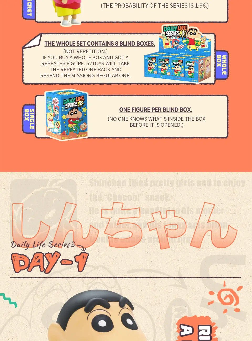 CRAYON SHIN-CHAN DAILY 3RD - Mô hình Blind Box bông (Plush) - 52TOYS