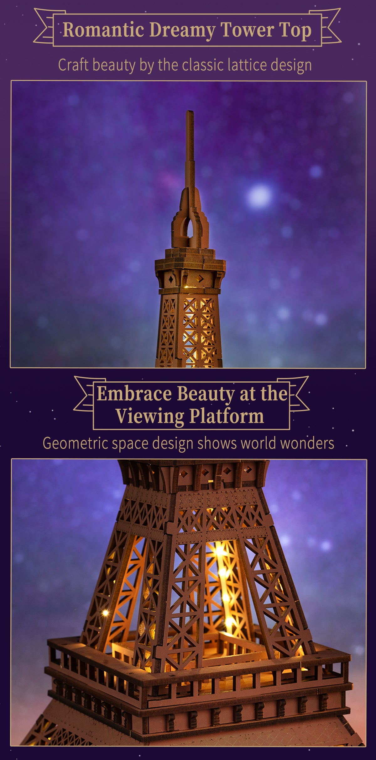 Rolife Night of the Eiffel Tower TGL01 - Mô hình gỗ 3D lắp ráp có đèn LED - Robotime Rolife