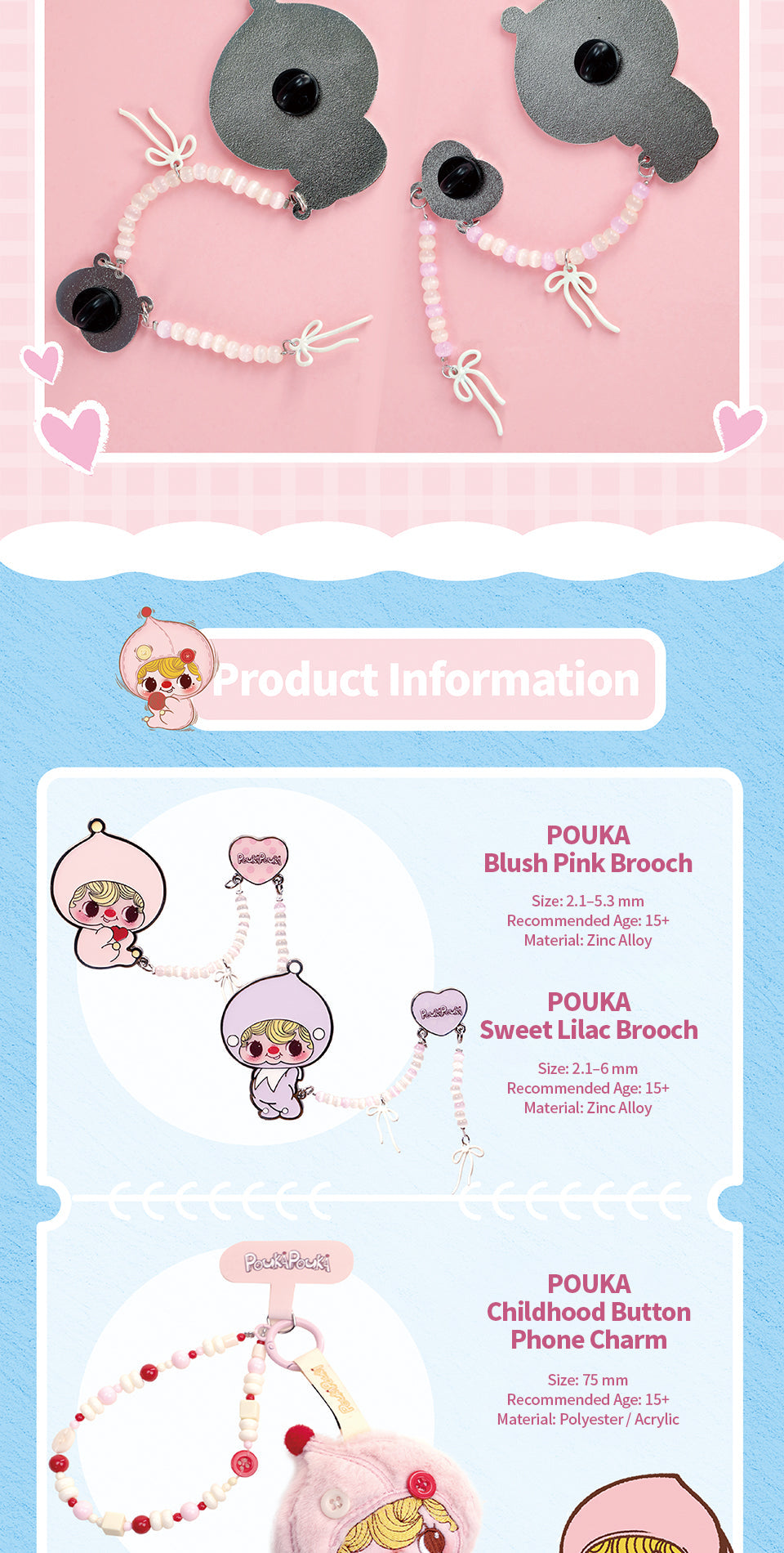 POUKA CHILDHOOD BUTTON PHONE CHARM - Móc treo điện thoại Art Toy Blind Box - 52TOYS