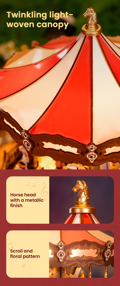 Rolife 3D Wooden Puzzle - Classic Carousel AMC01 - Mô hình lắp ráp gỗ 3D có nhạc và đèn - Rolife AMC01