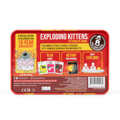 Exploding Kittens: Original Edition (10th Anniversary Tin Edition) - Trò chơi thẻ bài Mèo Nổ (Bản Kỷ Niệm 10 Năm) - Exploding Kittens