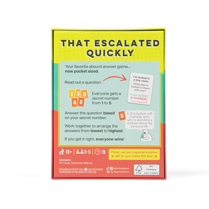 That Escalated Quickly Grab & Game Edition - Board game thẻ bài tiệc tùng - Exploding Kittens