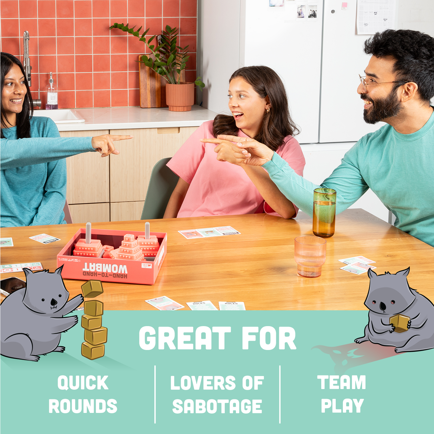 Hand-To-Hand Wombat - Board game tiệc tùng xây tháp bịt mắt - Exploding Kittens