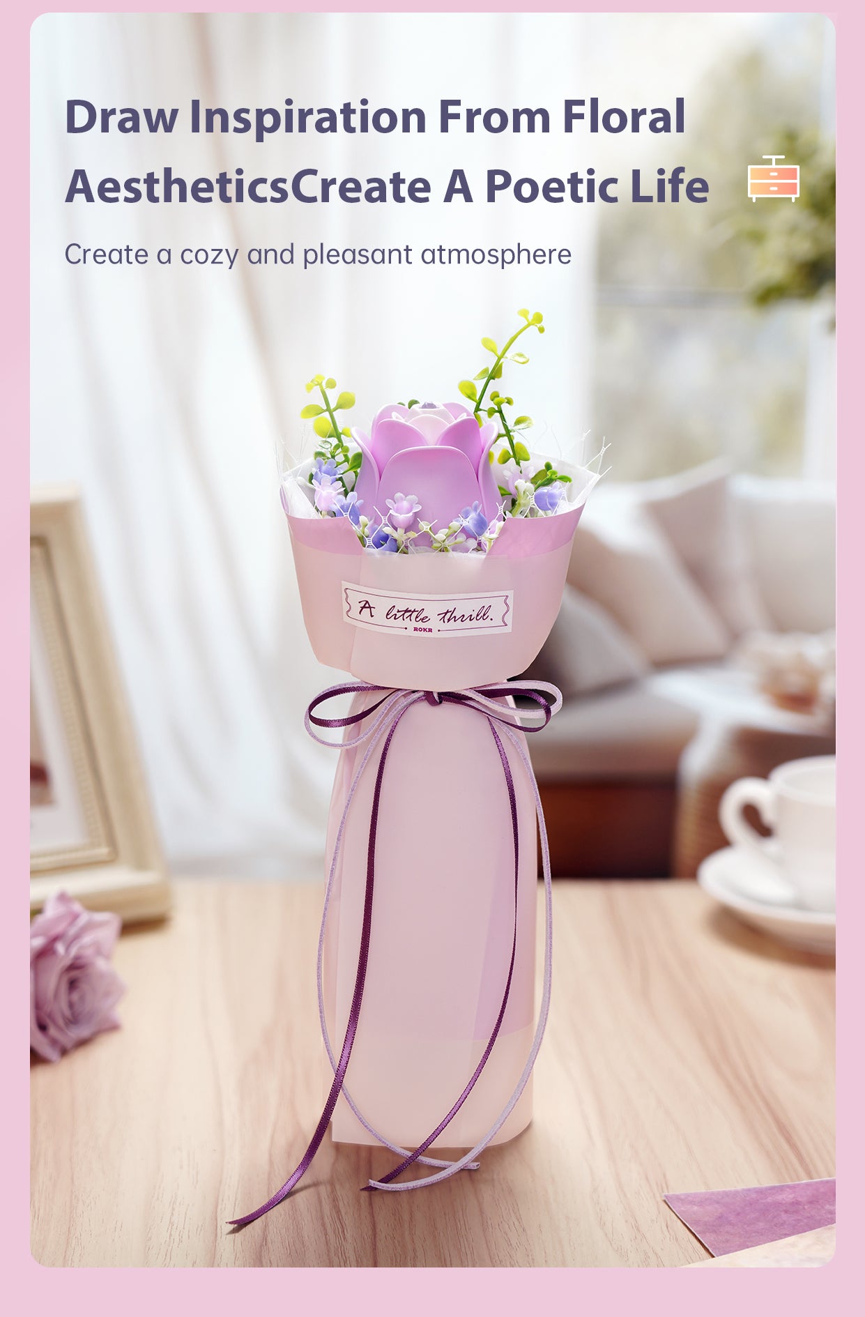ROKR DIY Bouquet 3D Puzzle - Purple Rose AF021 - Mô hình gỗ 3D Bó hoa hồng tím - ROKR