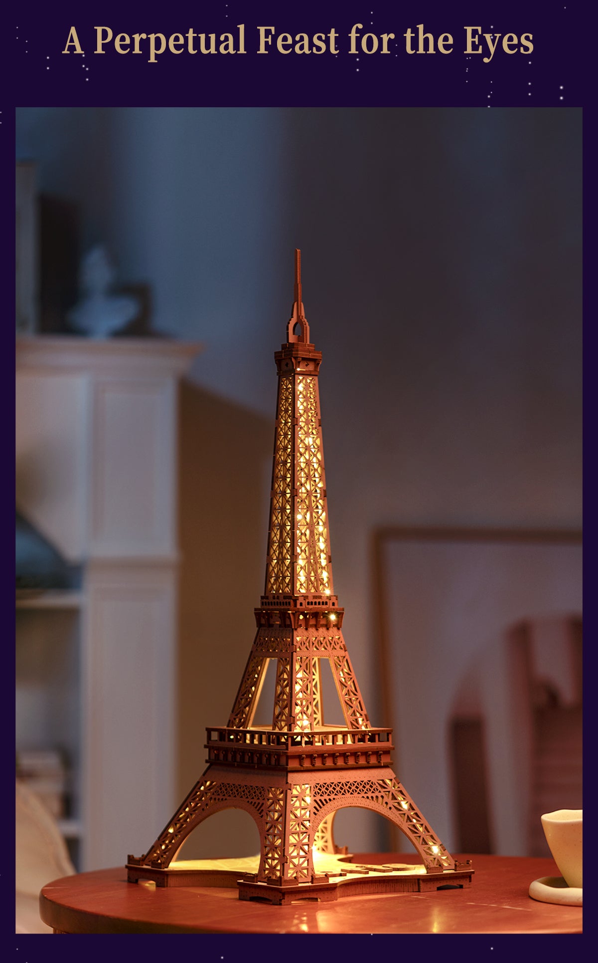 Rolife Night of the Eiffel Tower TGL01 - Mô hình gỗ 3D lắp ráp có đèn LED - Robotime Rolife