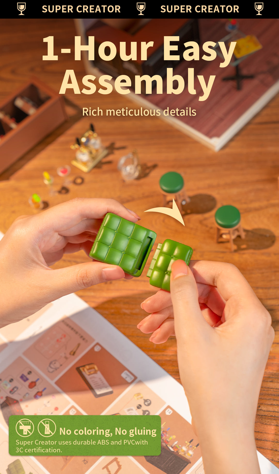 Rolife Super Creator Leisurely Cheers Bar Miniature House (DW012) - Mô hình quán bar nhựa lắp ráp - Rolife