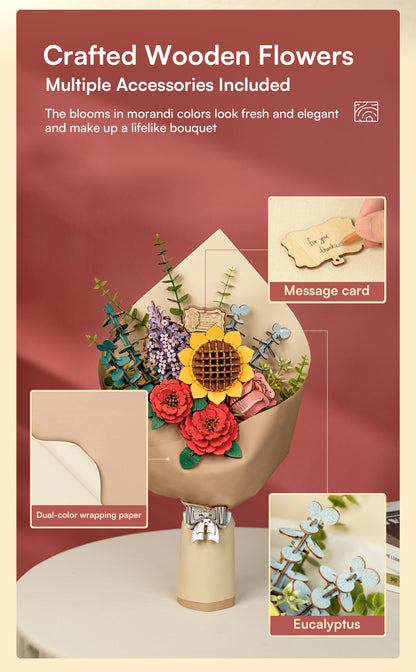 Rowood Wooden Flower Bouquet Set - Bộ lắp ráp bó hoa gỗ 3D - Rolife TW01H