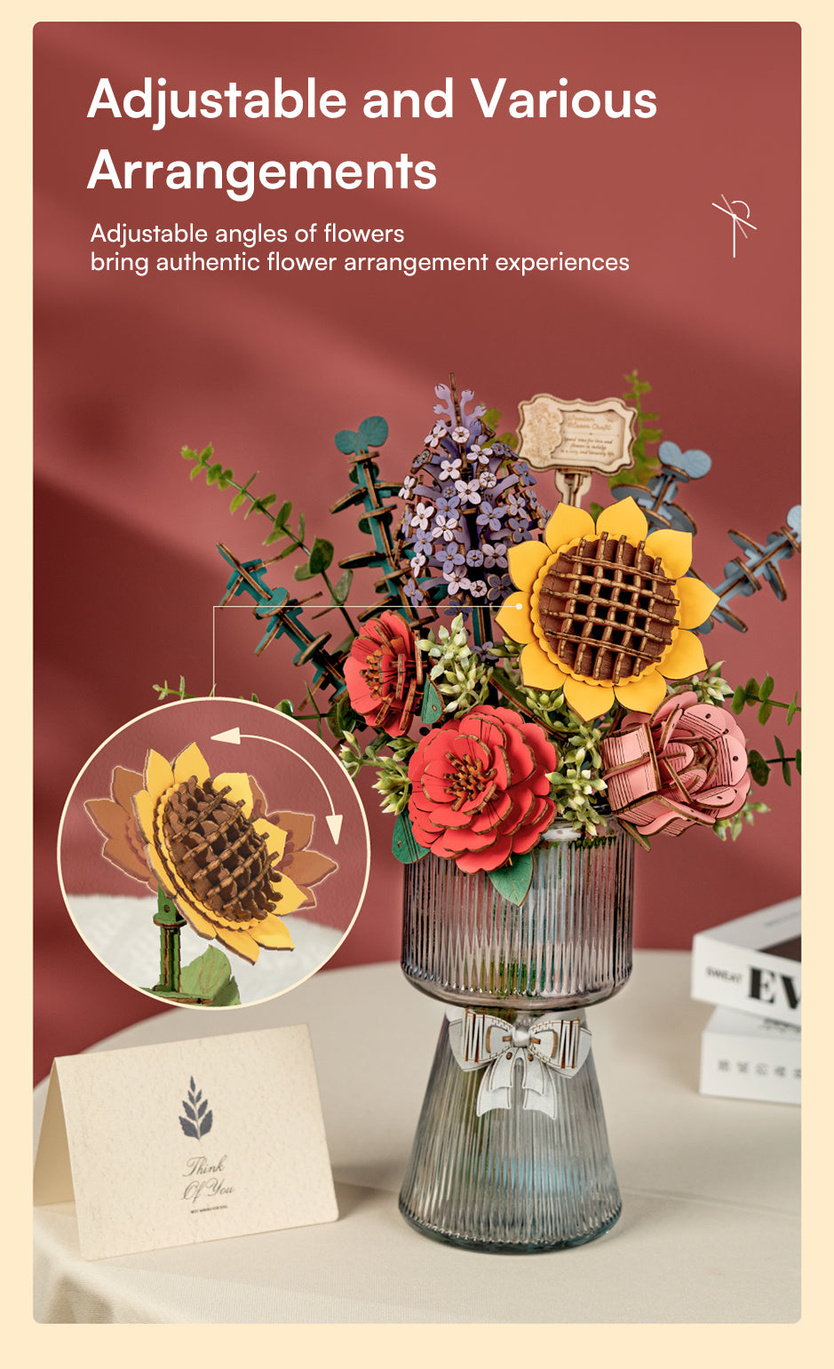 Rowood Wooden Flower Bouquet Set - Bộ lắp ráp bó hoa gỗ 3D - Rolife TW01H