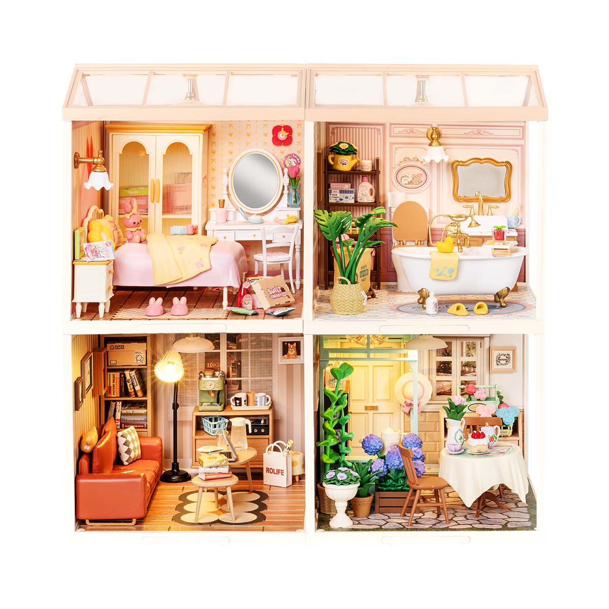 Rolife Super Creator Miniature House 4 in 1 Four Grid - Bộ mô hình nhà búp bê DIY 4 trong 1 - Rolife