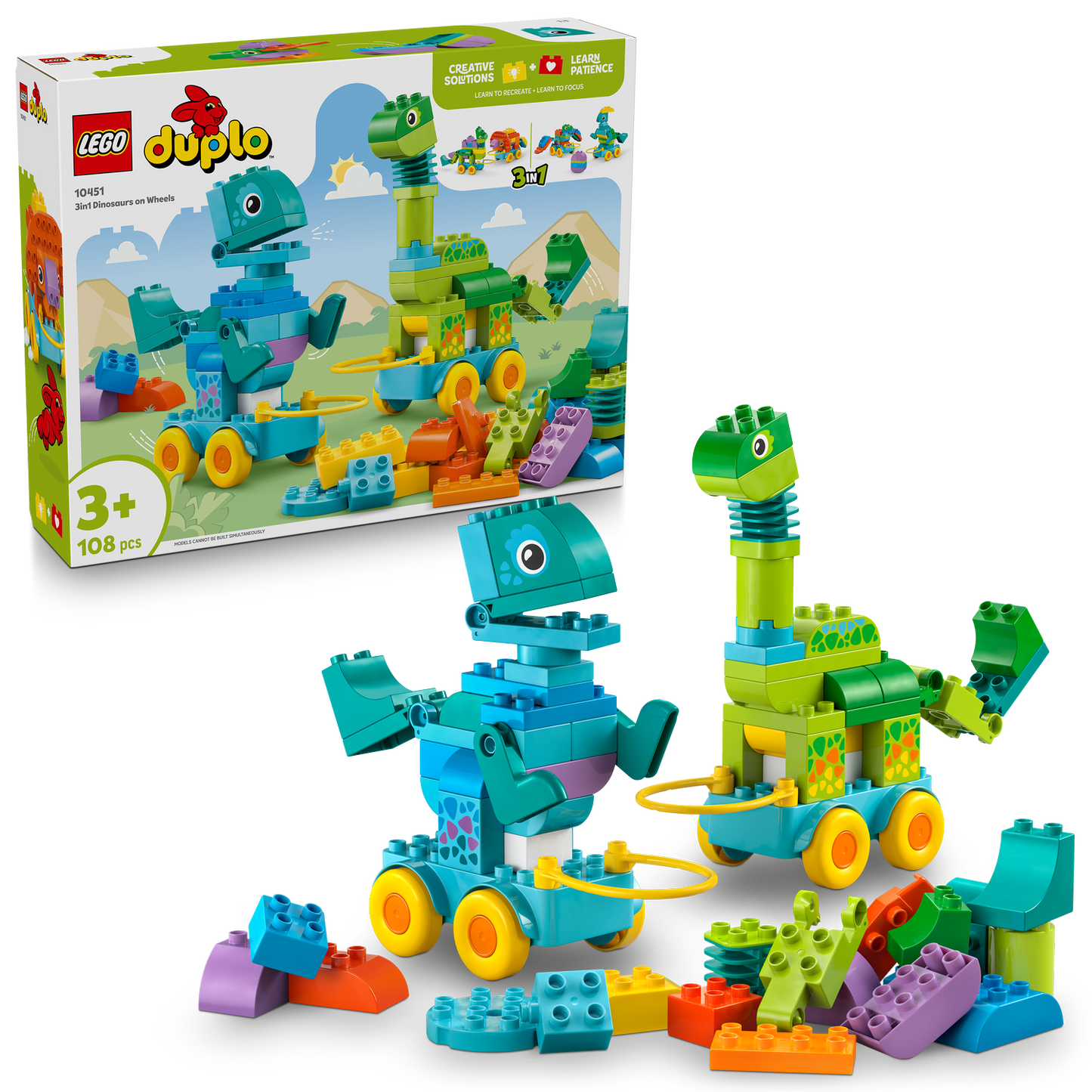 LEGO® DUPLO® 3in1 Dinosaurs on Wheels - Bộ Đồ Chơi Khủng Long 3 Trong 1 - LEGO 10451 LEGO - ảnh 2 - Building Toy