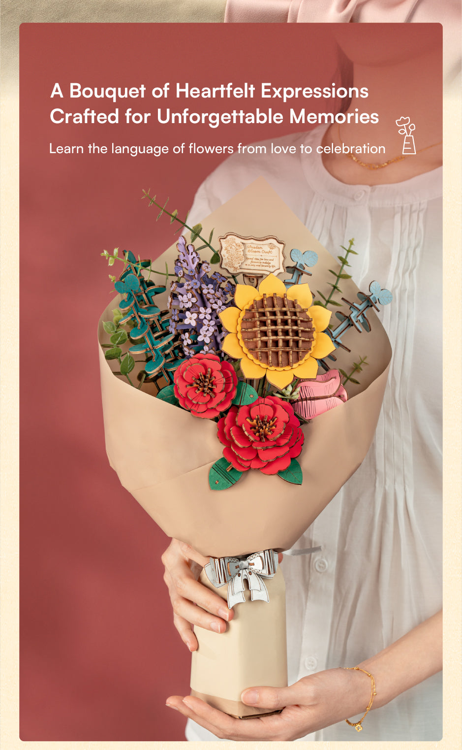 Rowood Wooden Flower Bouquet Set - Bộ lắp ráp bó hoa gỗ 3D - Rolife TW01H