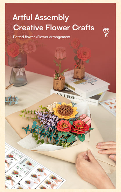 Rowood Wooden Flower Bouquet Set - Bộ lắp ráp bó hoa gỗ 3D - Rolife TW01H