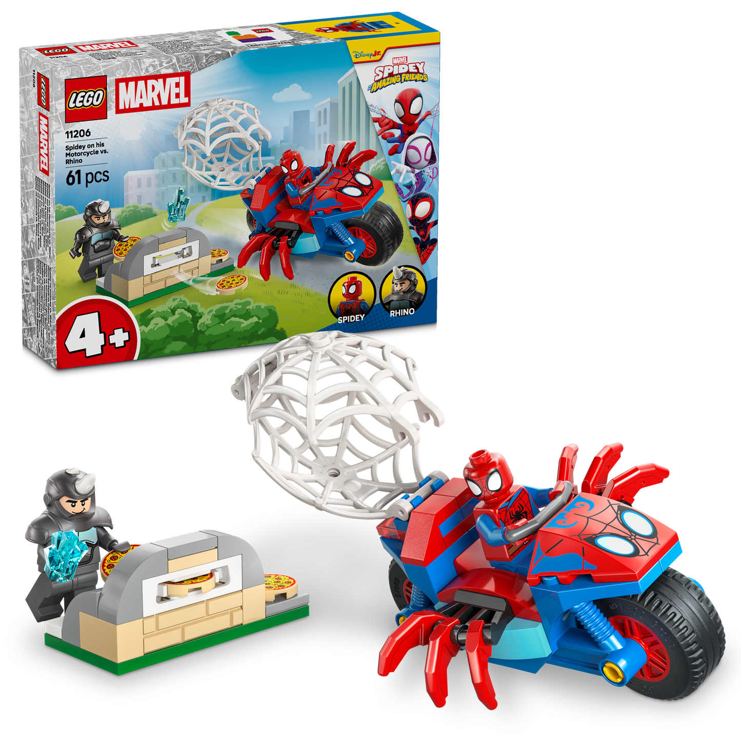 LEGO® Marvel Spidey And His Amazing Friends Spidey on his Motorcycle vs. Rhino - Đồ chơi lắp ráp Xe Mô Tô Nhện 11206 LEGO - ả
