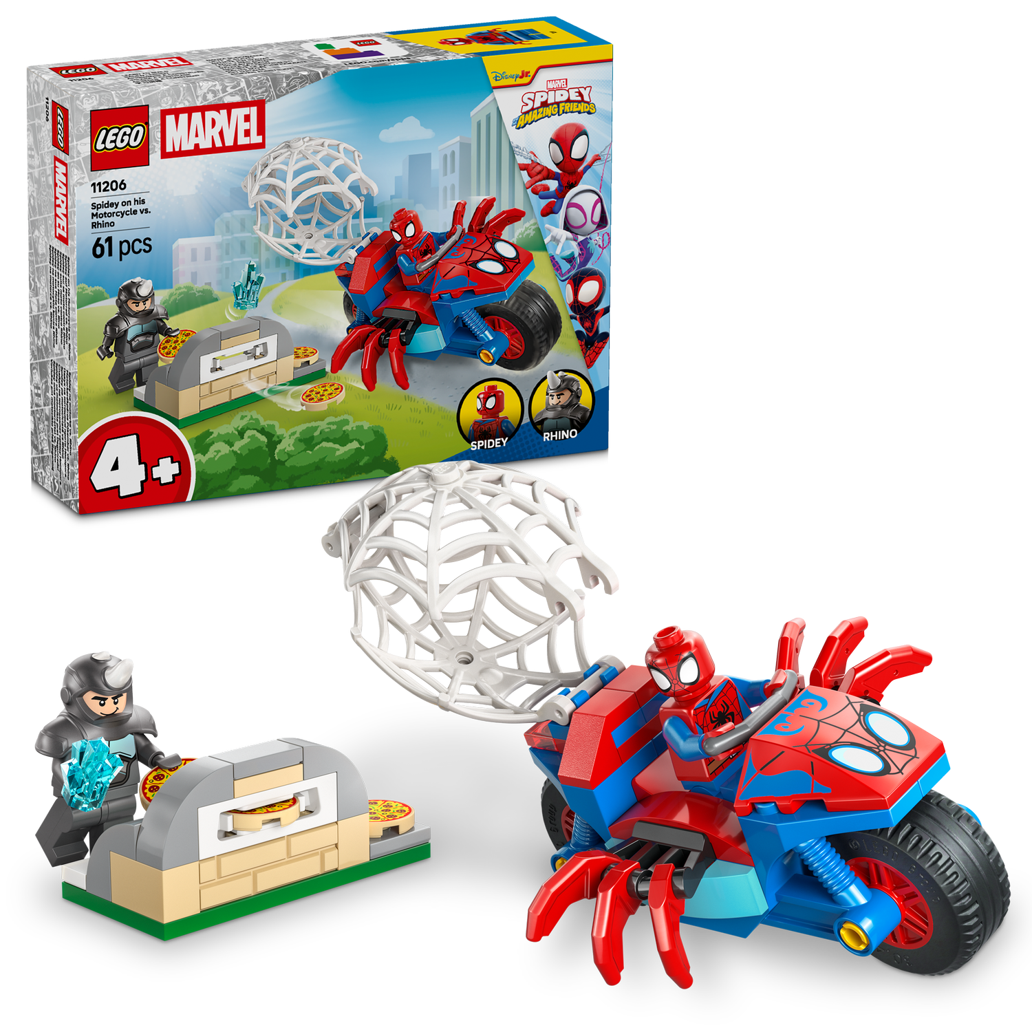 LEGO® Marvel Spidey And His Amazing Friends Spidey on his Motorcycle vs. Rhino - Đồ chơi lắp ráp Xe Mô Tô Nhện 11206 LEGO - ả