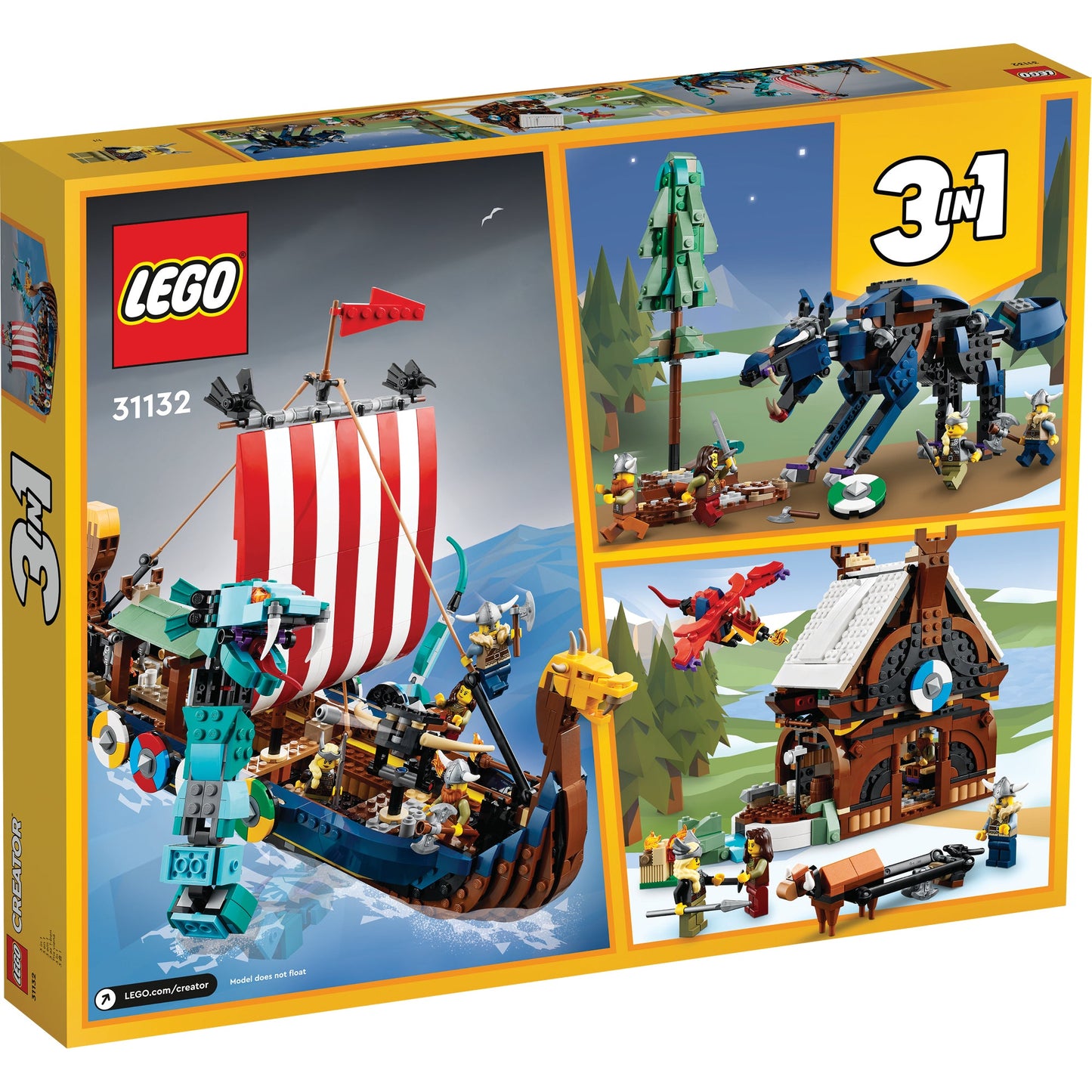 LEGO® Creator 3-in-1 Viking Ship and the Midgard Serpent - Bộ Đồ Chơi Lắp Ráp Tàu Viking (31132)