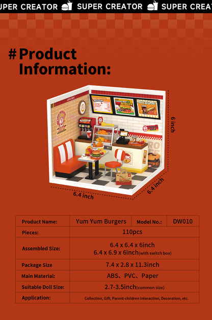 Rolife Yum Yum Burgers DW010 - Nhà mô hình nhựa lắp ráp mini - Rolife Super Creator