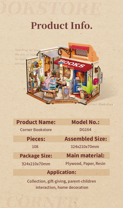 Rolife DIY Miniature House Kit - Corner Bookstore DG164 - Mô hình nhà gỗ tí hon - Rolife
