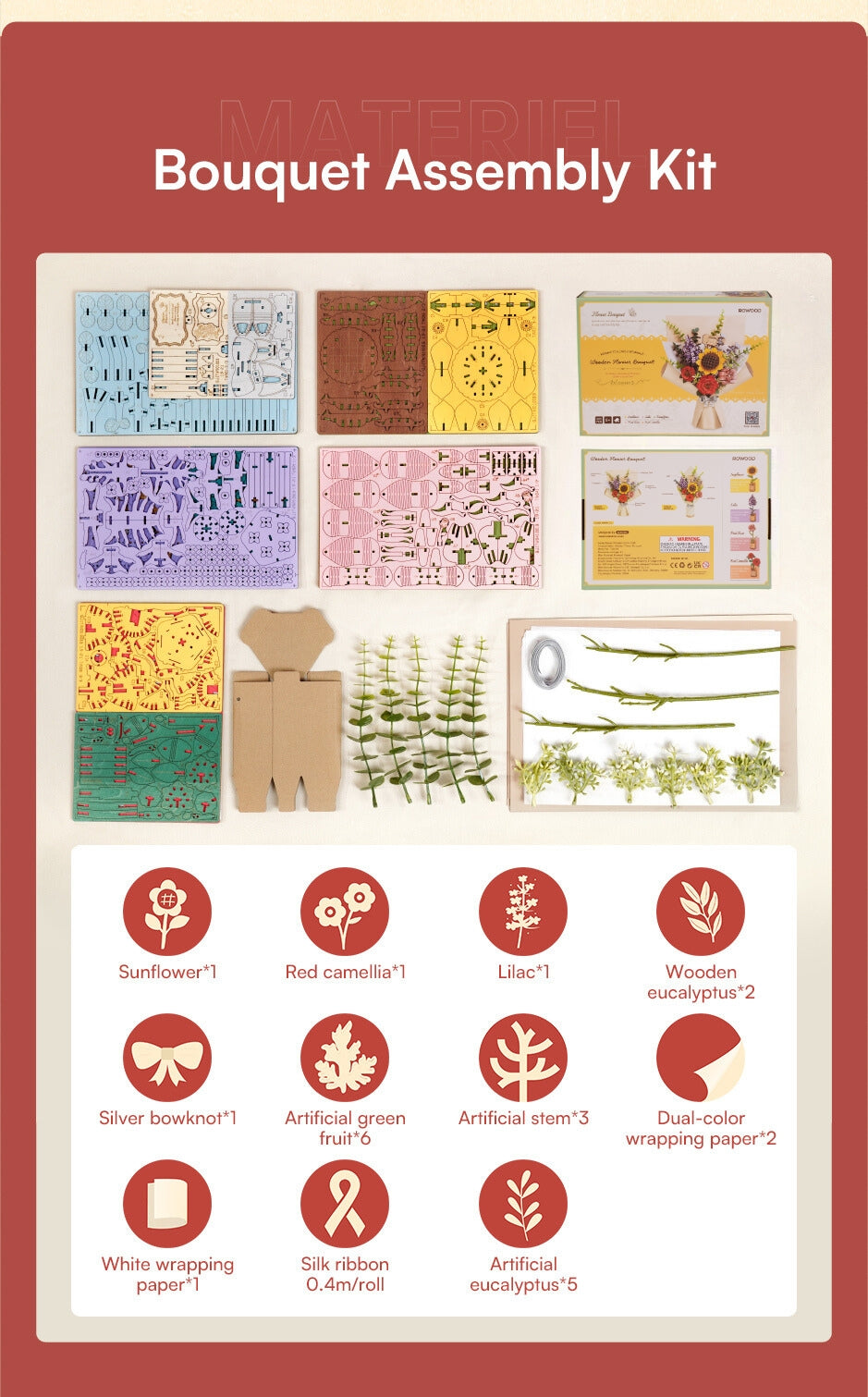Rowood Wooden Flower Bouquet Set - Bộ lắp ráp bó hoa gỗ 3D - Rolife TW01H