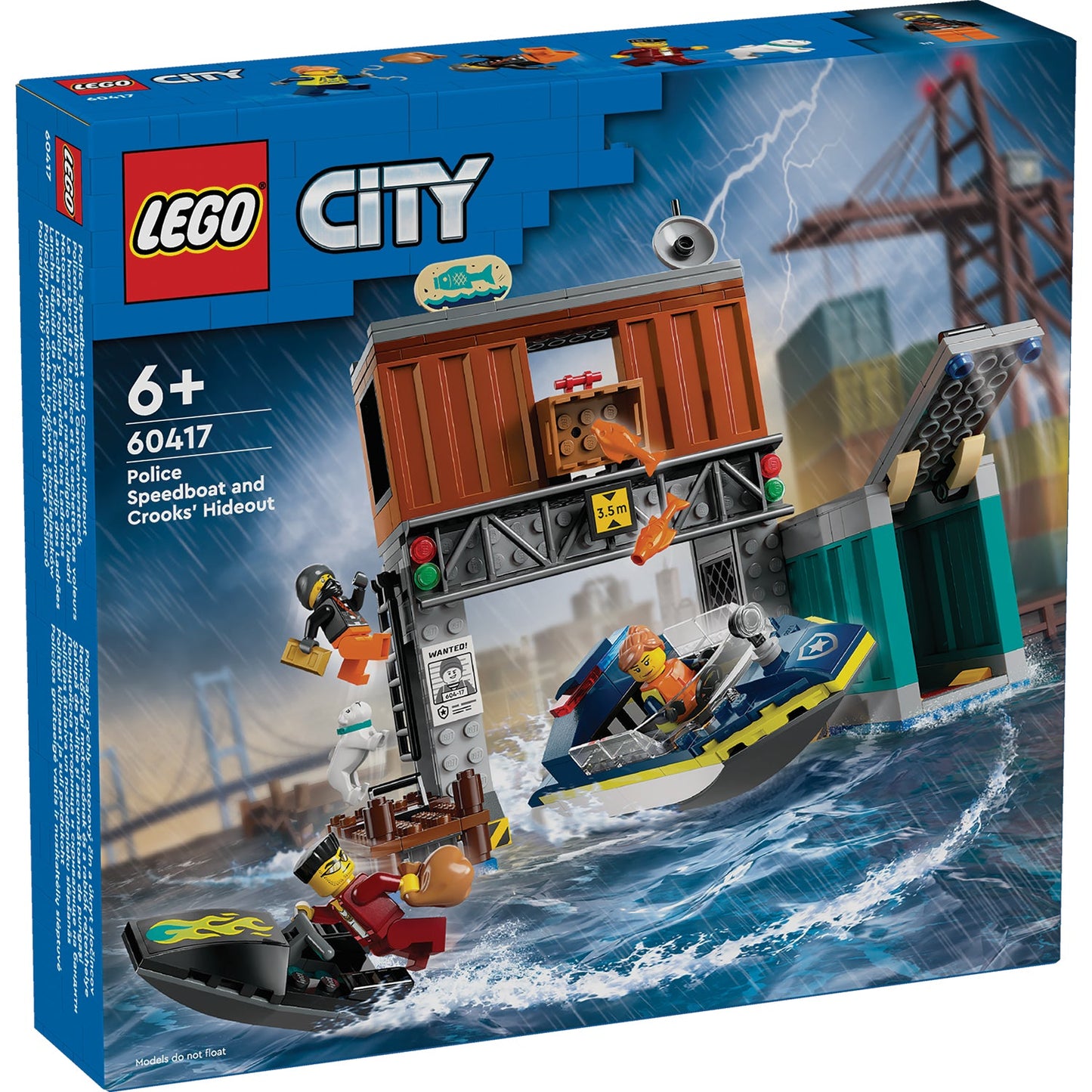 LEGO® City Police Speedboat and Crooks’ Hideout - Bộ Lắp Ráp Ca Nô Cảnh Sát và Hang Ổ Tội Phạm - LEGO 60417 - Hình ảnh sản phẩm