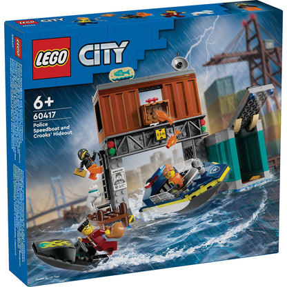 LEGO® City Police Speedboat and Crooks’ Hideout - Bộ Lắp Ráp Ca Nô Cảnh Sát và Hang Ổ Tội Phạm - LEGO 60417 - Hình ảnh sản phẩm