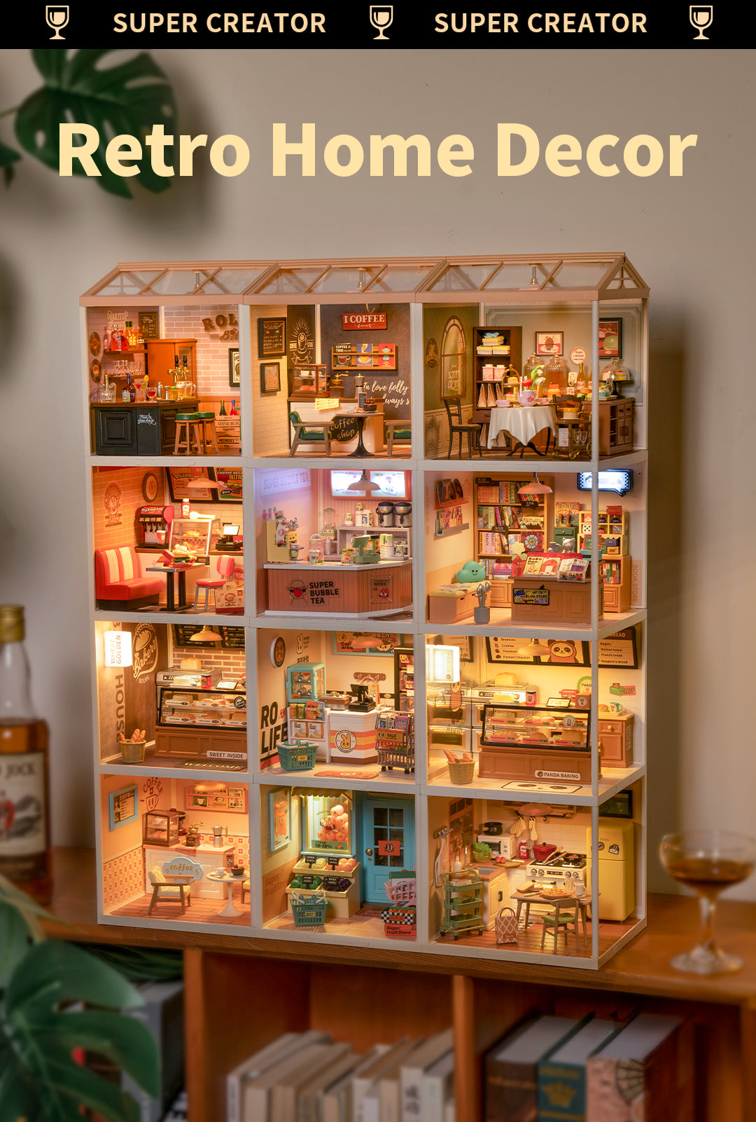 Rolife Super Creator Leisurely Cheers Bar Miniature House (DW012) - Mô hình quán bar nhựa lắp ráp - Rolife