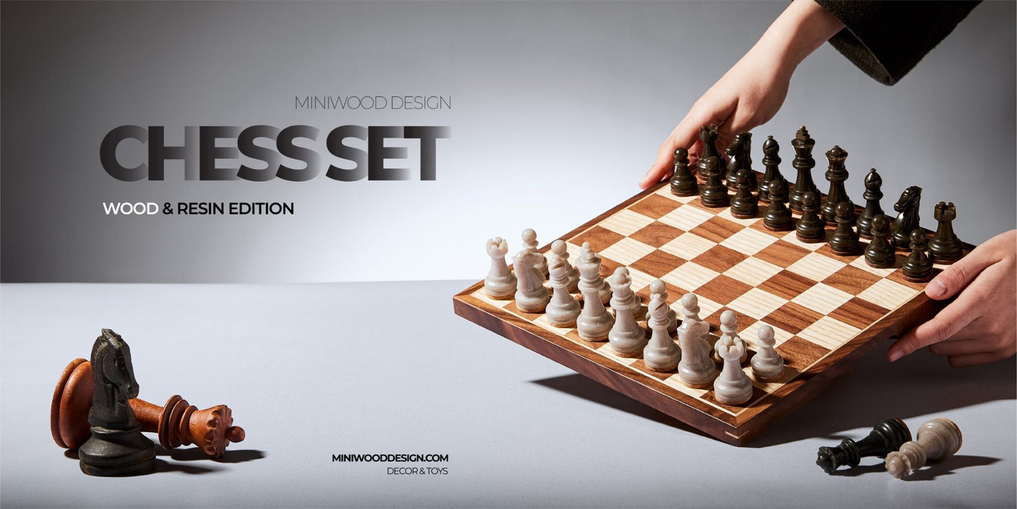 Cờ Vua Gỗ & Resin - Bàn cờ vua mini thủ công cao cấp - Miniwood Design