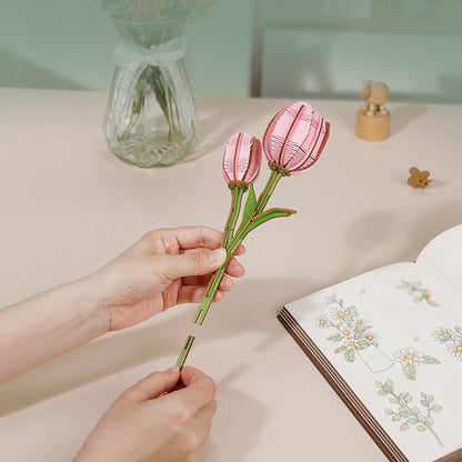 Rowood DIY Wooden Flower Pink Tulip TW082 - Mô hình hoa Tulip gỗ tự lắp ráp - Rolife