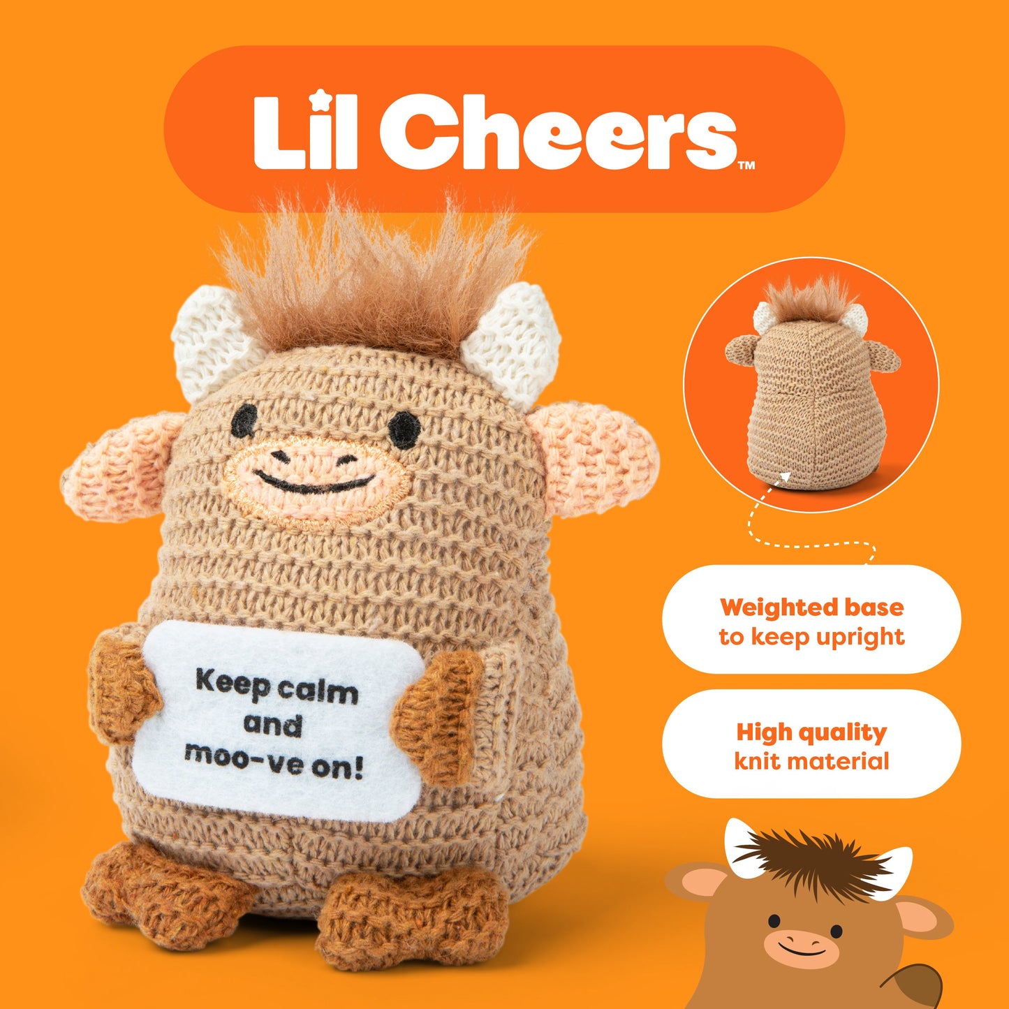 Lil Cheers Highland Cow – Thú Bông Len Móc Trang Trí Tích Cực Relatable