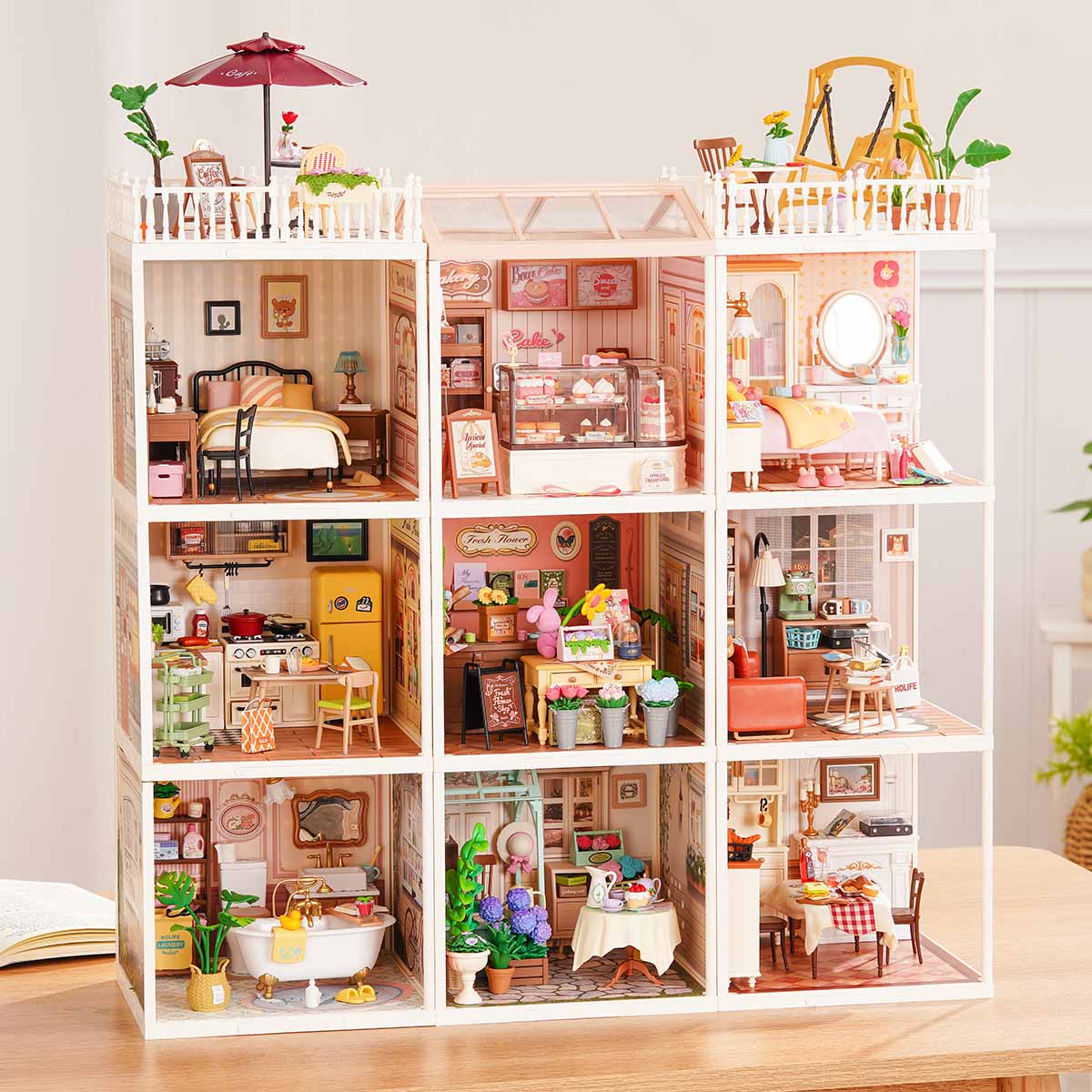 Rolife Super Creator 9-in-1 Miniature House - Mô hình nhà búp bê 9 ô trưng bày - Rolife