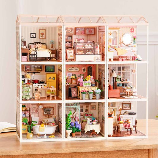 Rolife Super Creator 9-in-1 Miniature House - Mô hình nhà búp bê 9 ô trưng bày - Rolife
