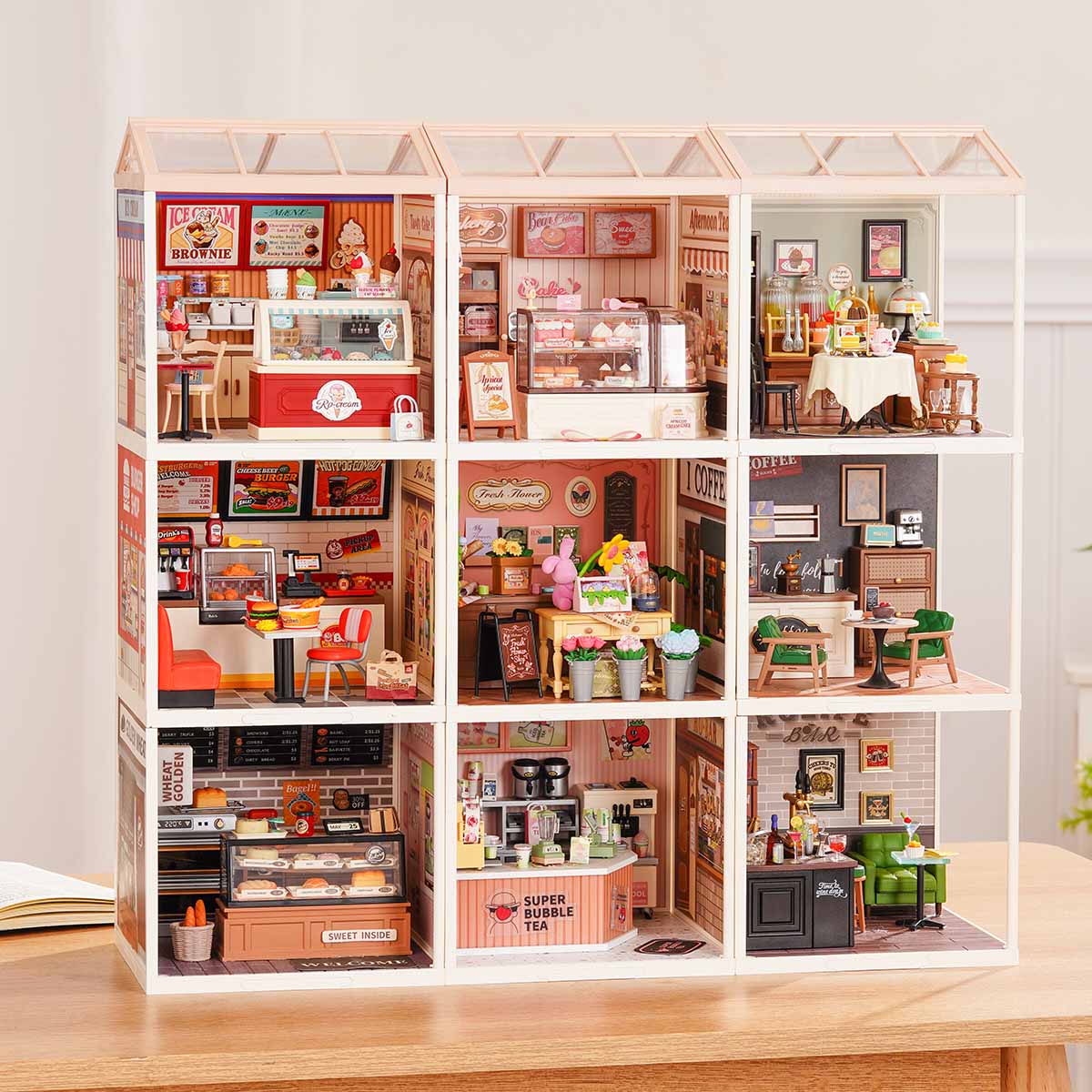 Rolife Super Creator 9-in-1 Miniature House - Mô hình nhà búp bê 9 ô trưng bày - Rolife