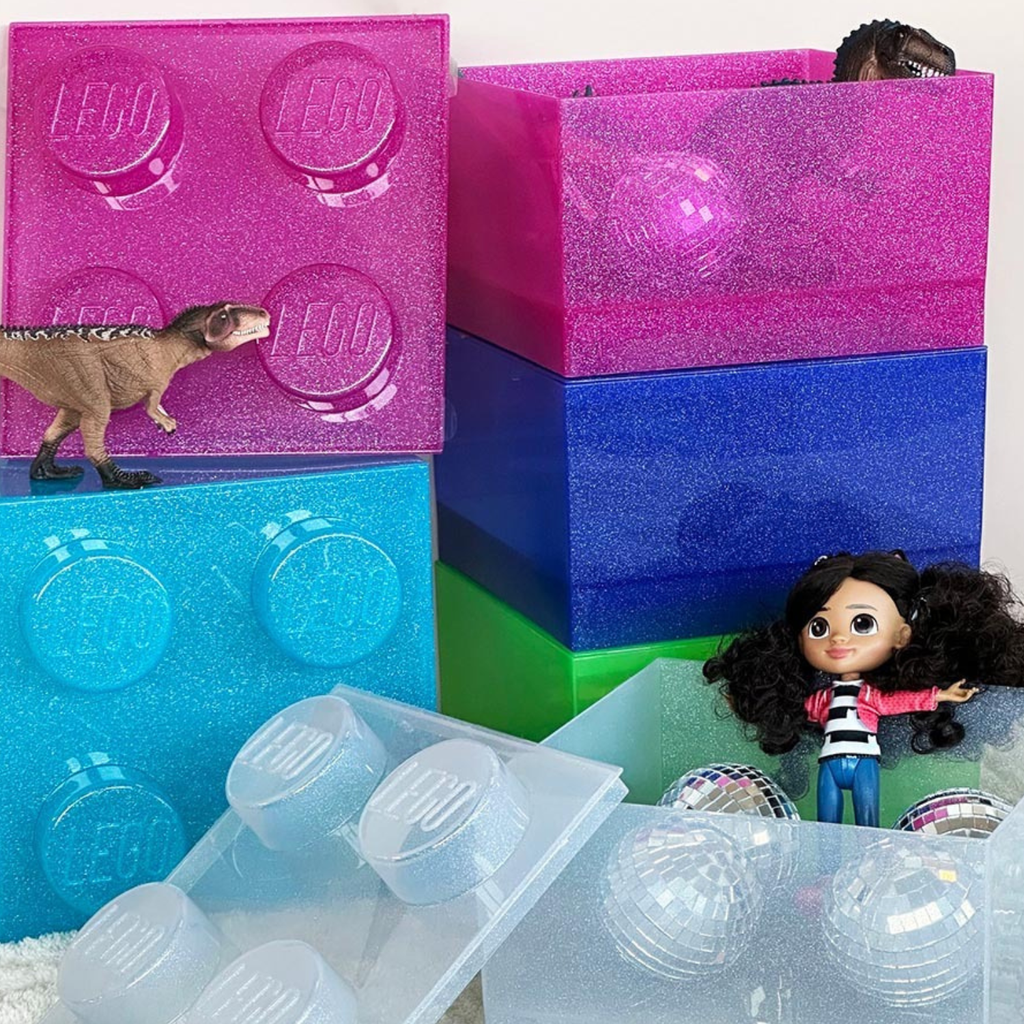 Lego Storage Brick 4 Top Lid - Glitter Light Blue Hộp Lưu Trữ Đồ Chơi LEGO 4 Nút - Hình ảnh bổ sung 5