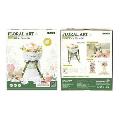 ROKR White Camellia DIY 3D Puzzle Model AF011 - Mô hình lắp ráp gỗ 3D Hoa trà trắng - ROKR