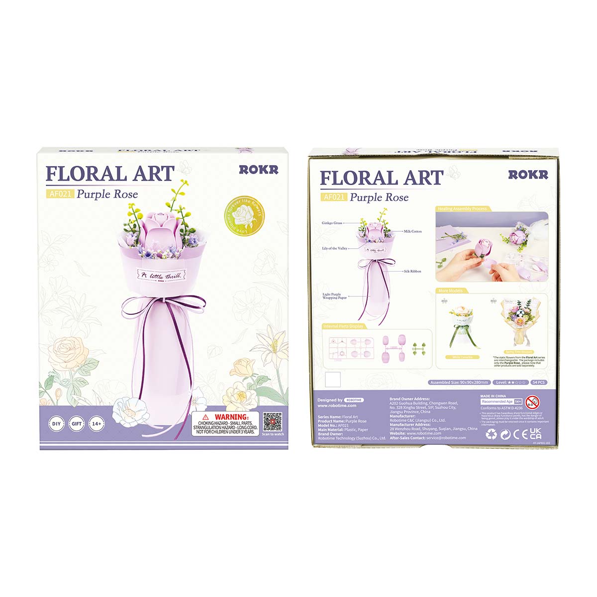 ROKR DIY Bouquet 3D Puzzle - Purple Rose AF021 - Mô hình gỗ 3D Bó hoa hồng tím - ROKR