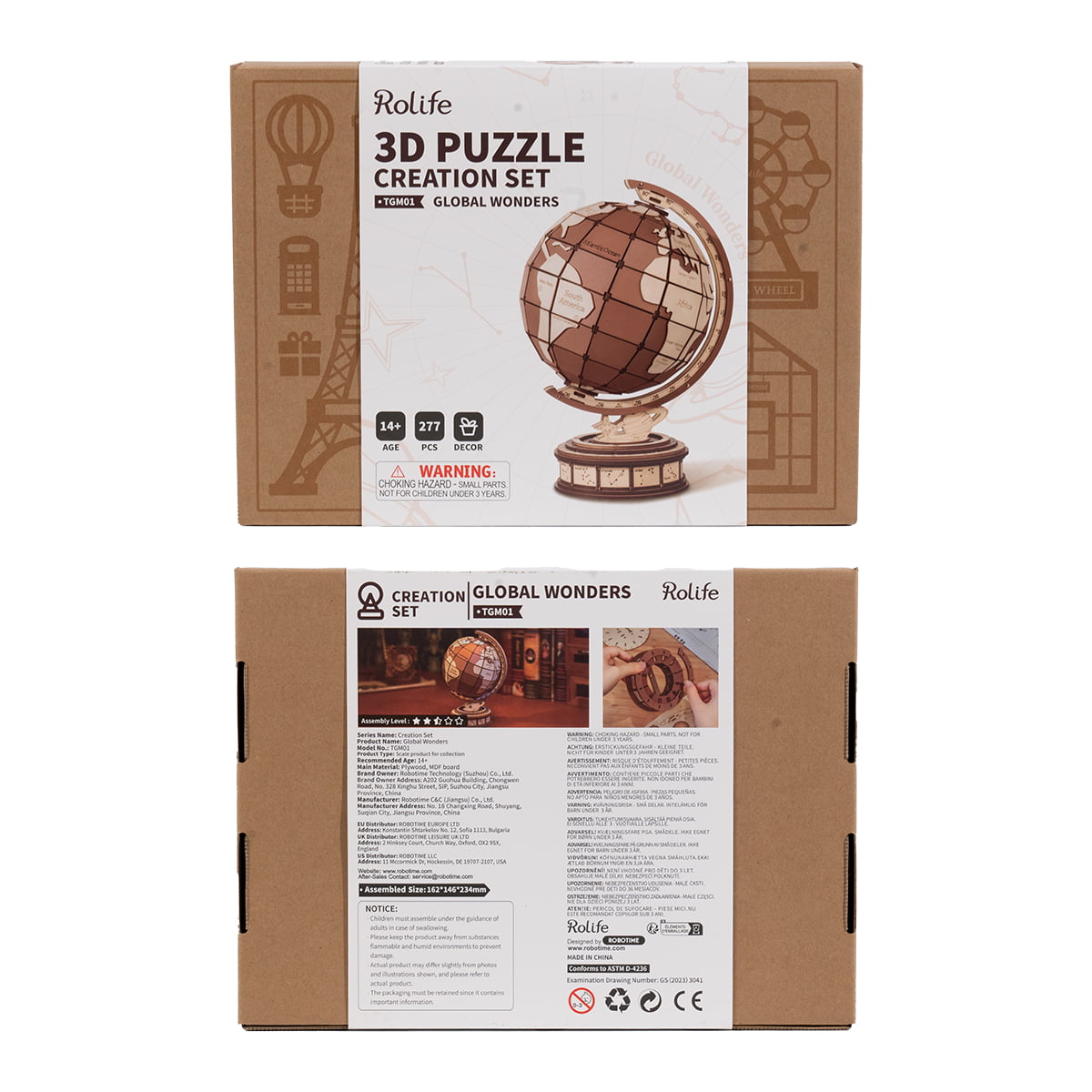 Rolife 3D Wooden Puzzle - Global Wonders TGM01 - Mô hình lắp ráp gỗ 3D Quả địa cầu - Rolife