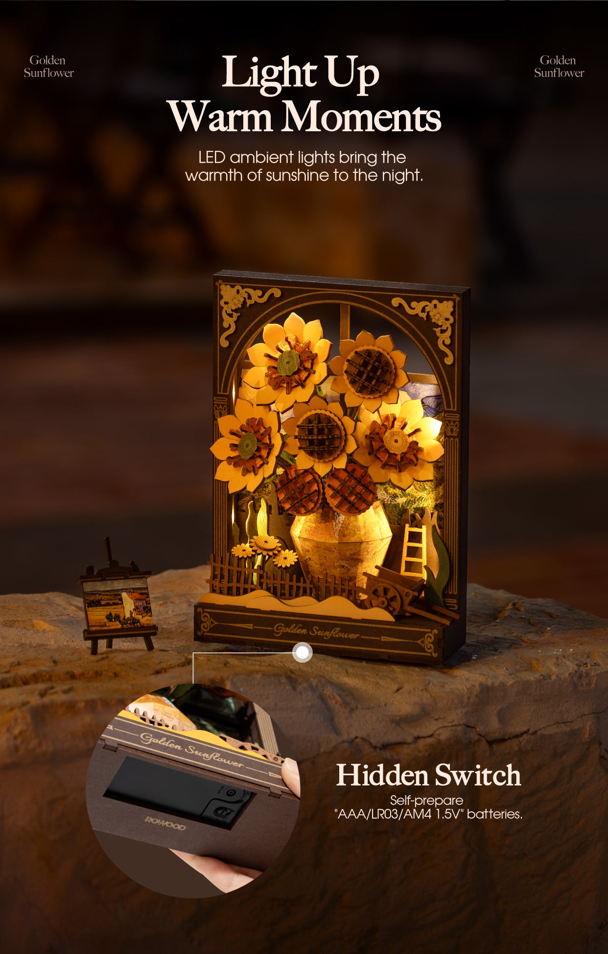 Rowood 3D Wooden Puzzle - Golden Sunflower TH002 - Mô hình lắp ráp gỗ 3D - Rolife