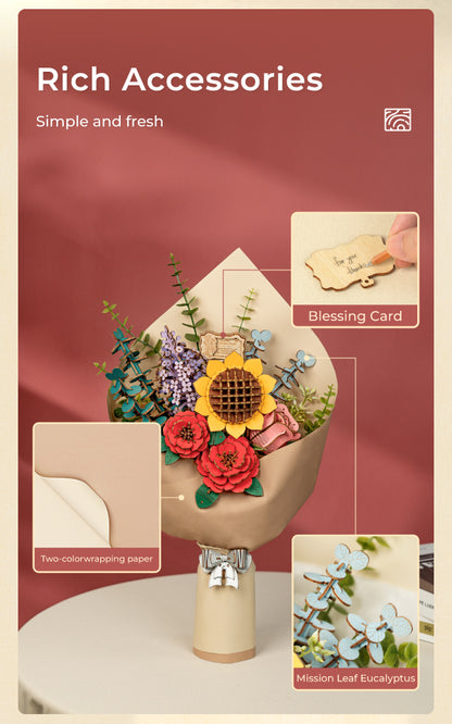 Rowood DIY Wooden Flower Red Rose TW042 - Mô hình lắp ráp hoa hồng gỗ 3D - Rolife