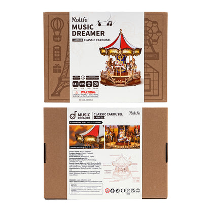 Rolife 3D Wooden Puzzle - Classic Carousel AMC01 - Mô hình lắp ráp gỗ 3D có nhạc và đèn - Rolife AMC01