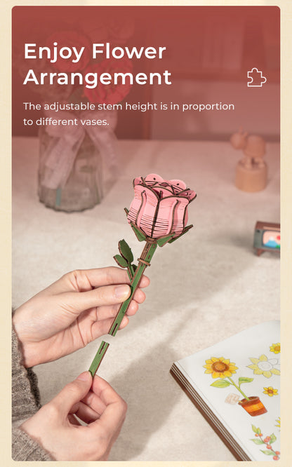 Rowood DIY Wooden Flower Red Rose TW042 - Mô hình lắp ráp hoa hồng gỗ 3D - Rolife