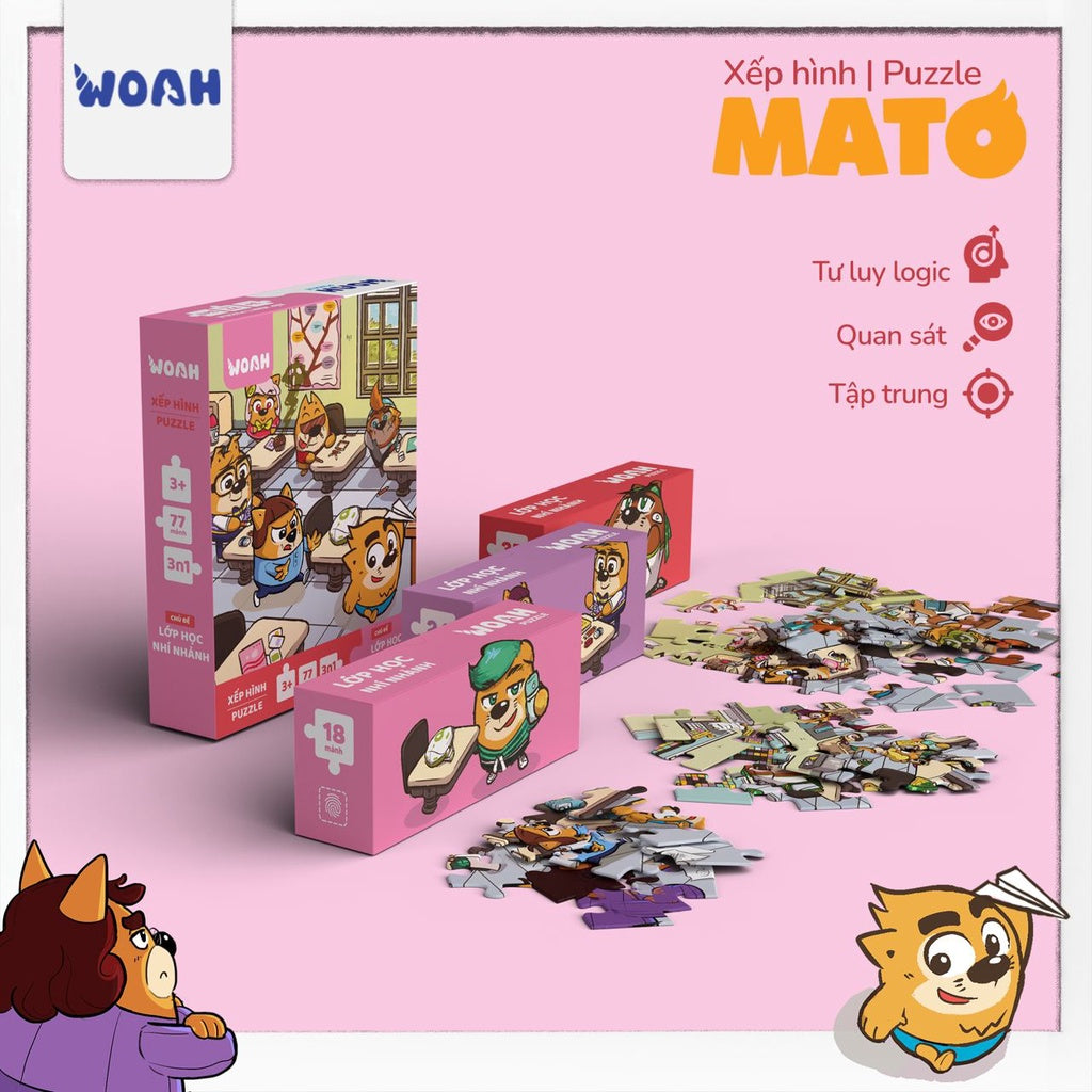 Xếp Hình Puzzle Mato Nhiều Cấp Độ - Đồ Chơi Trí Tuệ Lớp Học Mật Ngữ - Board Game VN