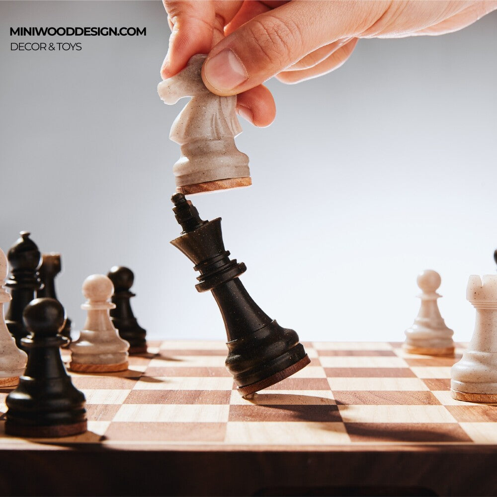 Cờ Vua Gỗ & Resin - Bàn cờ vua mini thủ công cao cấp - Miniwood Design