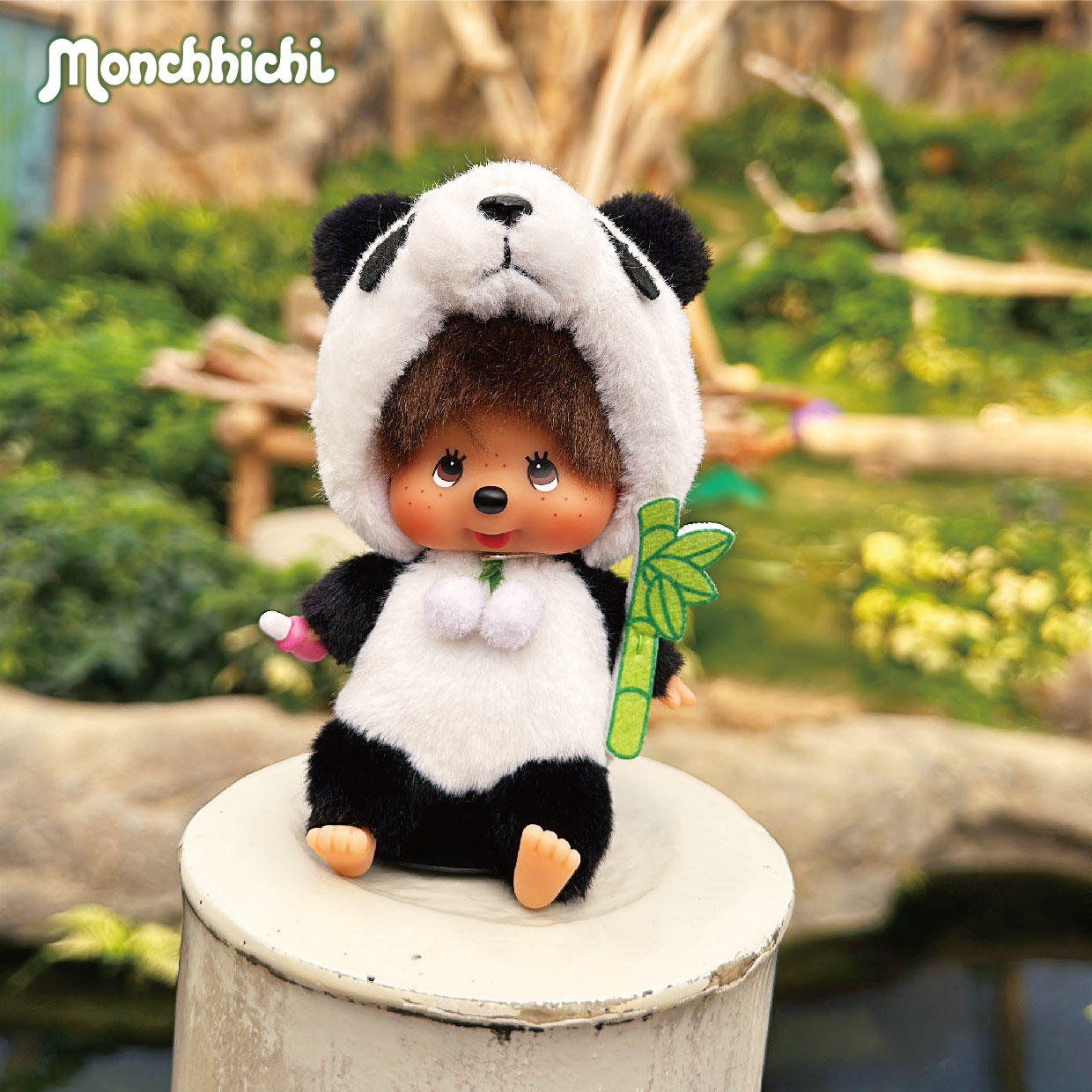 Monchhichi Big Head Fashion White Dot Dress Girl Keychain